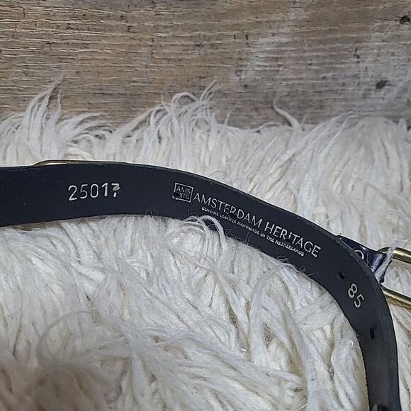 Amsterdam Heritage Black Leather Gold Metal Link Belt Women's Sz 85 Small - Picture 2 of 7
